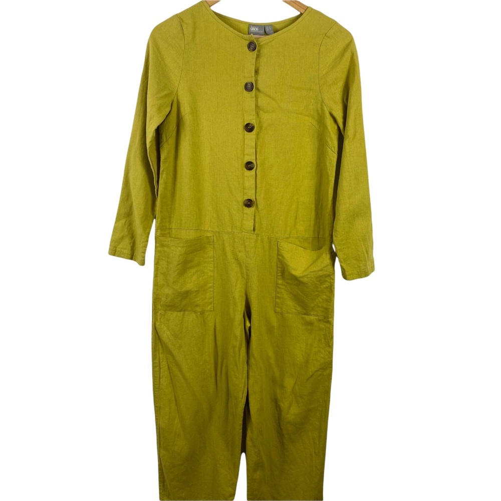 ASOS Jumpsuits Wide Leg Chic Linen Blend Summer Holiday Pockets Button Size 0 - Picture 2 of 10